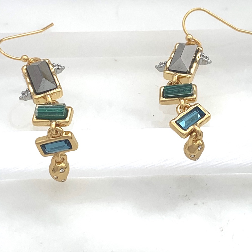 Alexis Bittar Molten Metal Multi Gemstone Malachite Dangling Earrings - Picture 5 of 15